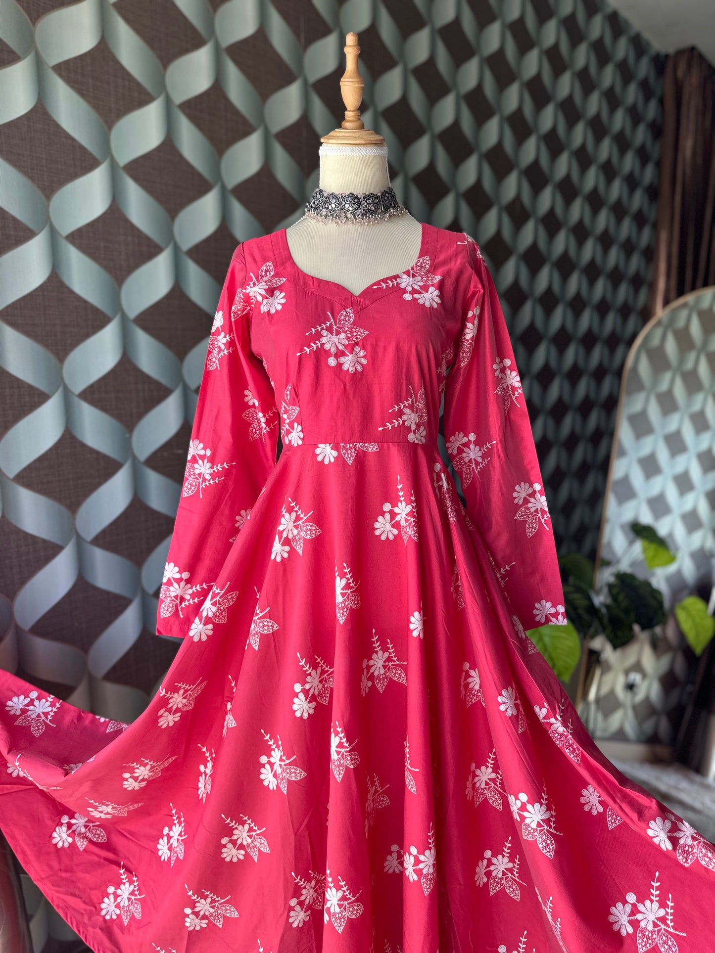 Pink& White Floral Anarkali