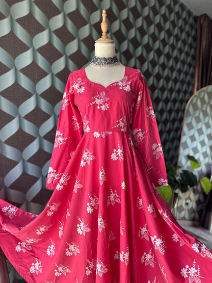 Pink& White Floral Anarkali