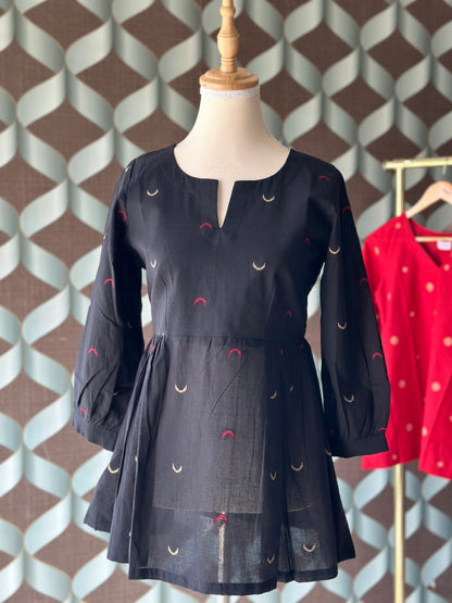 Black Handloom Cotton Long-Sleeve Top