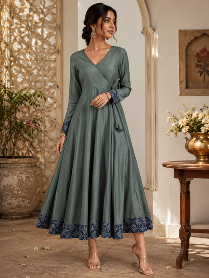 Dusty Teal Cotton Anarkali