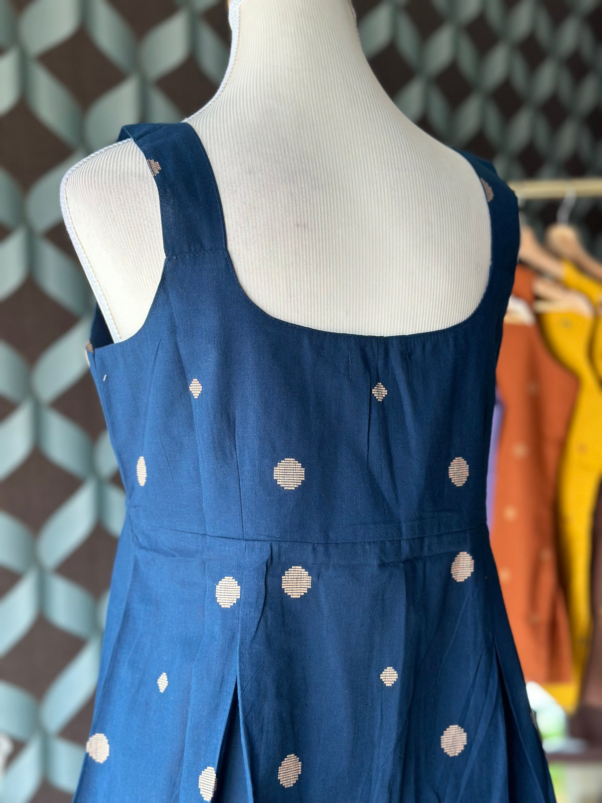 Navy Blue Handloom Cotton Short Top