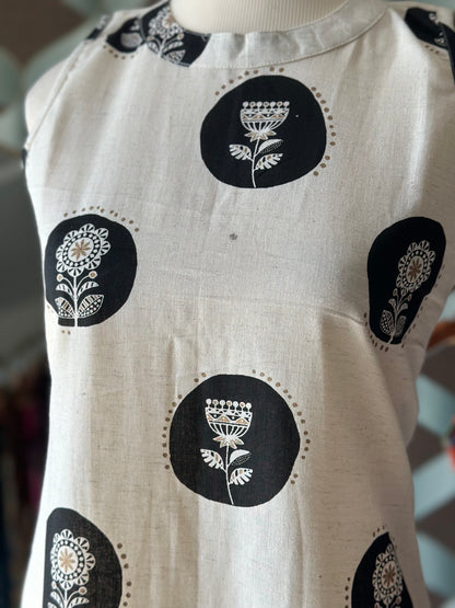 Black & Cream Polka Halter Cotton Kurta