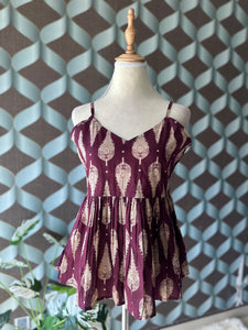 Maroon Red Butta Strap Top
