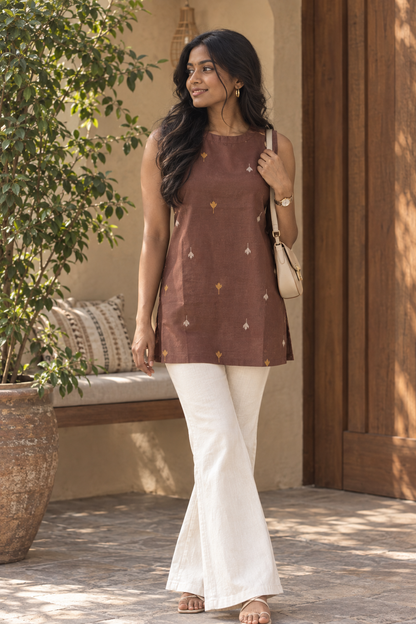 Chocolate Brown Halter Handloom Cotton Short Top