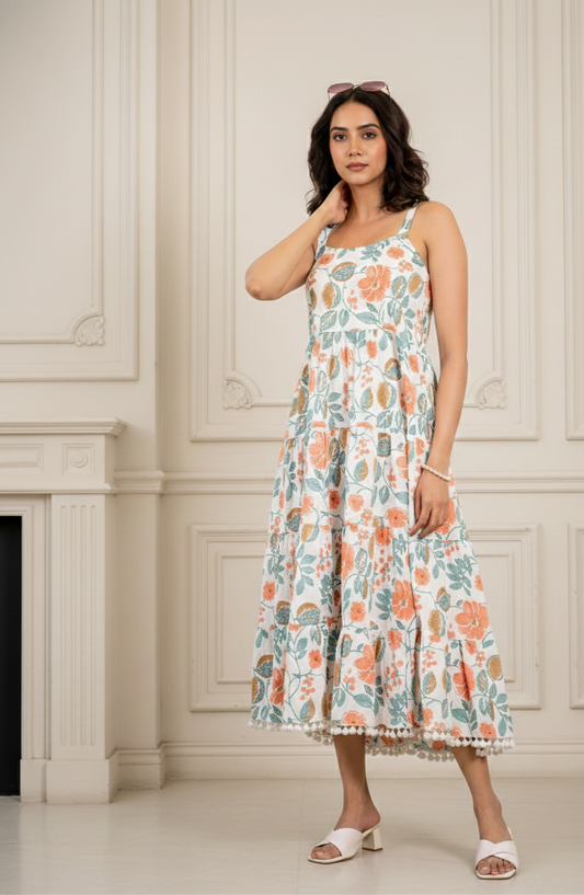 Cream Floral Summer Dress