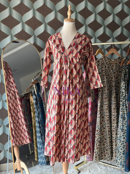 Red Cotton A-line Kurta Top