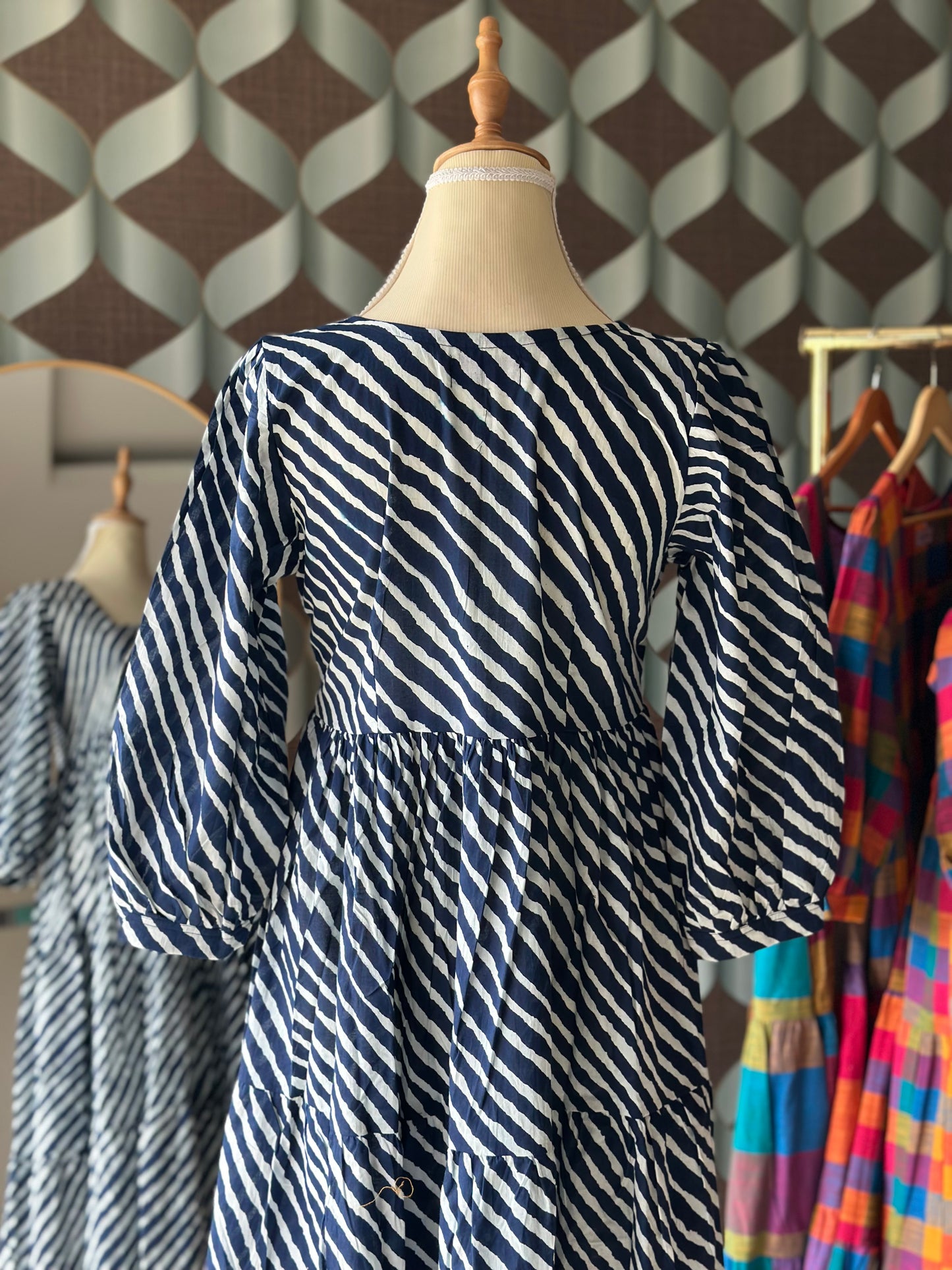 Navy Blue Lehariya Midi Dress