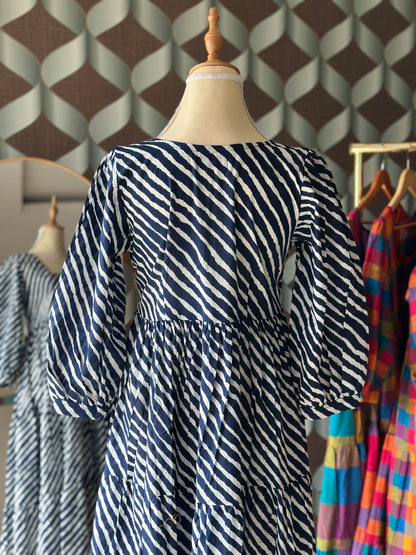 Navy Blue Lehariya Midi Dress