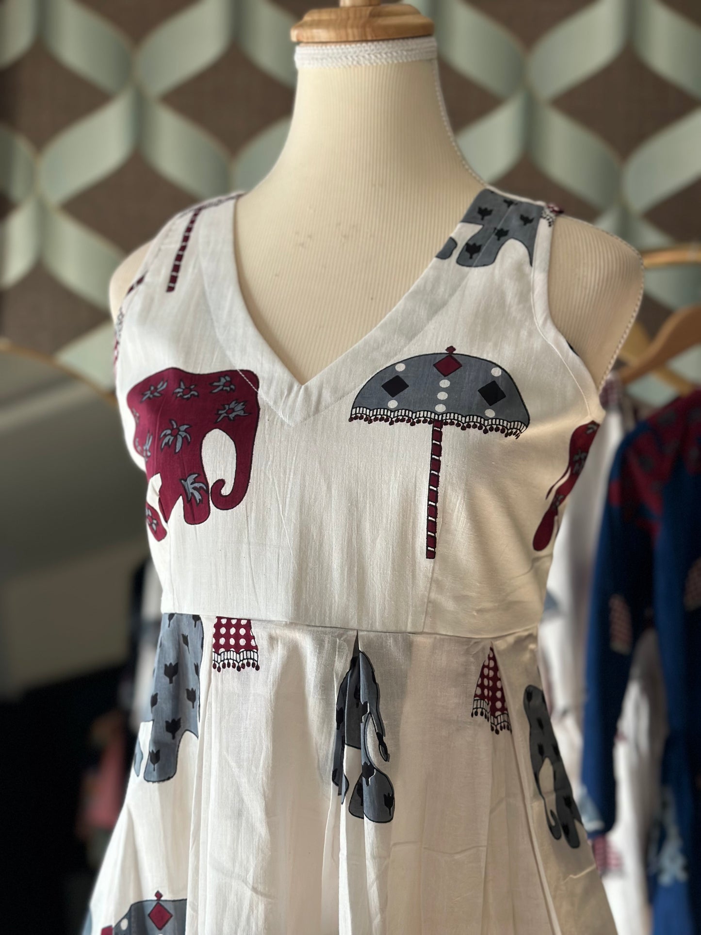 Ivory White Elephant Print Cotton Sleeveless Top