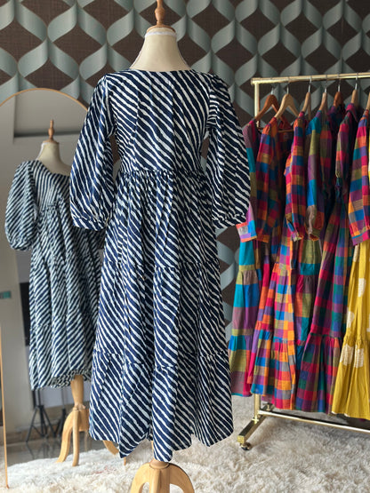 Navy Blue Lehariya Midi Dress