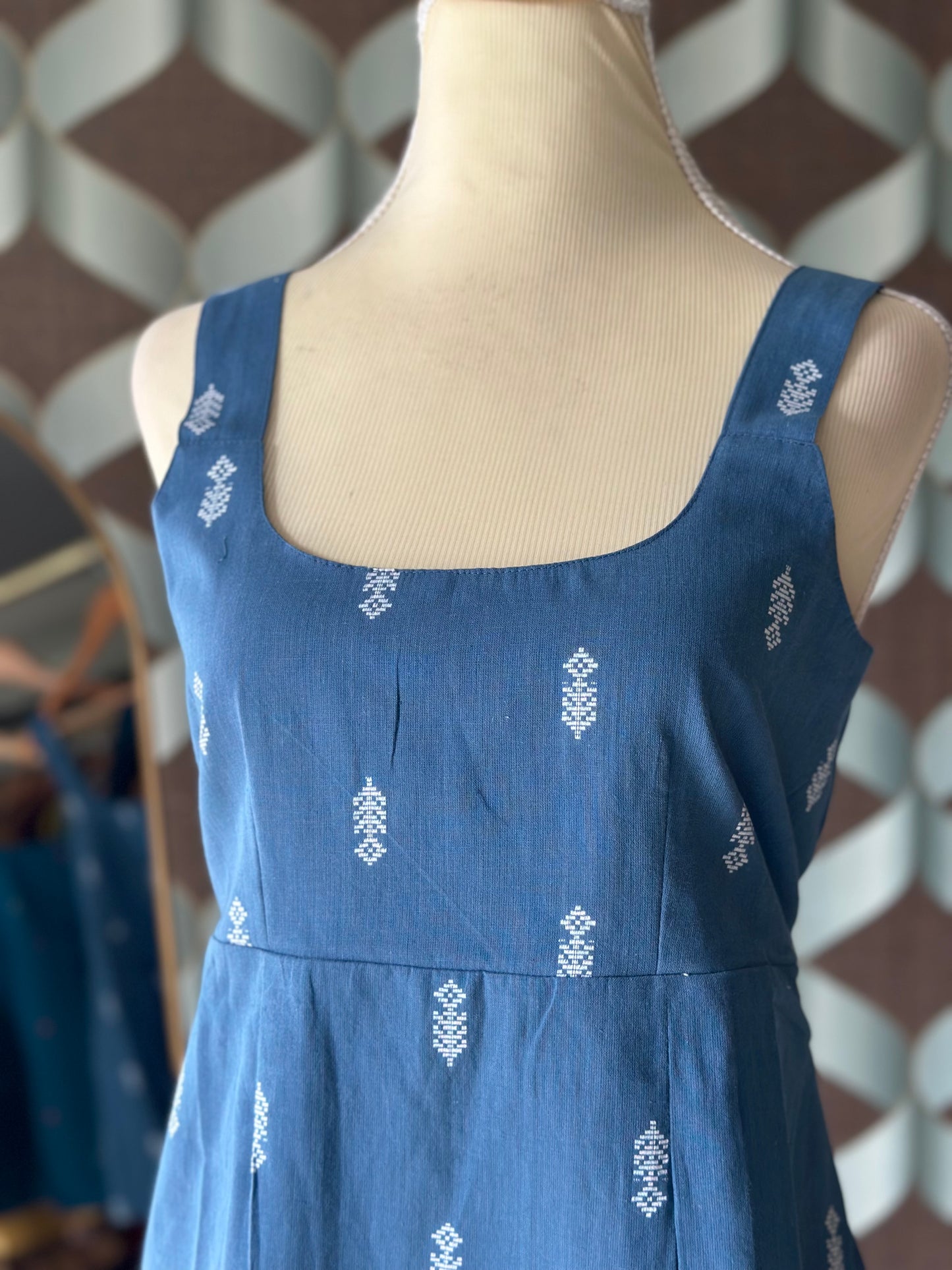 Denim Blue Handloom Cotton Strap Top