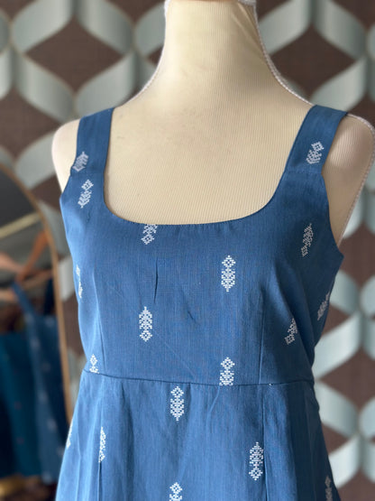 Denim Blue Handloom Cotton Strap Top
