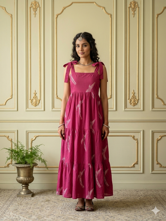 Magenta Pink Strap Midi Dress