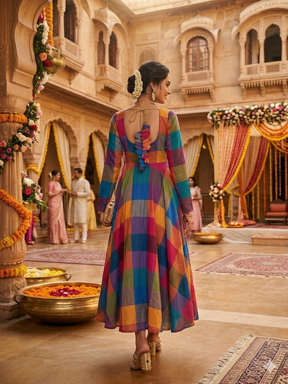 Varnam Madras Check Cotton Anarkali