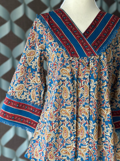 Blue Kalamkari Cotton Short Top