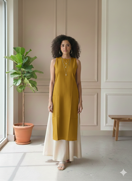 Mustard Yellow Halter Cotton Kurta