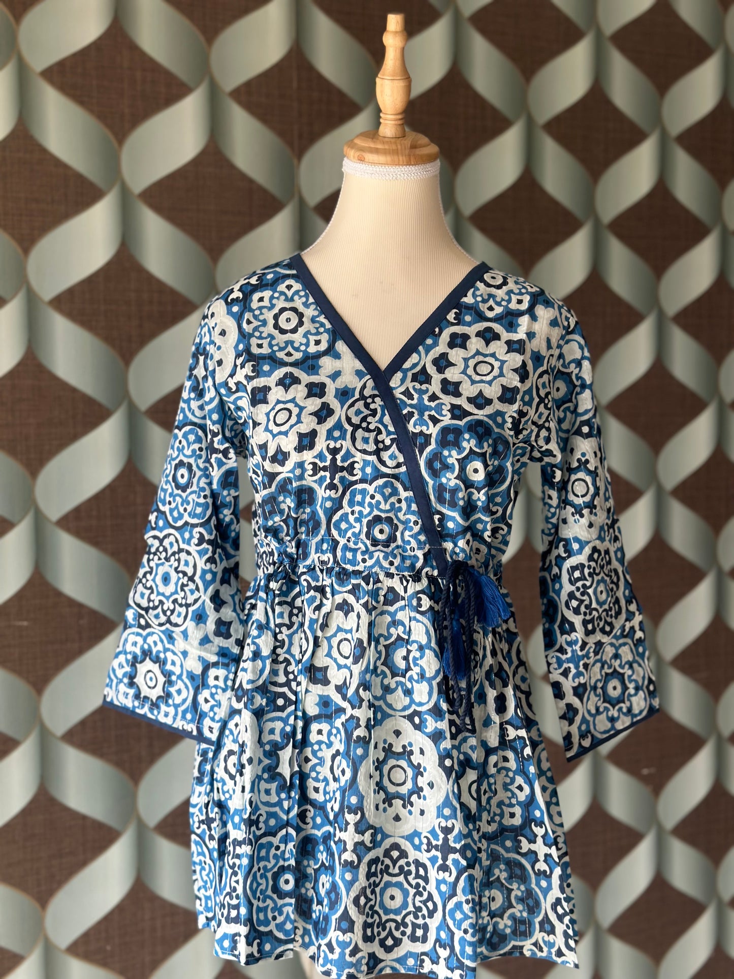 Blue&White Printed Cotton Top