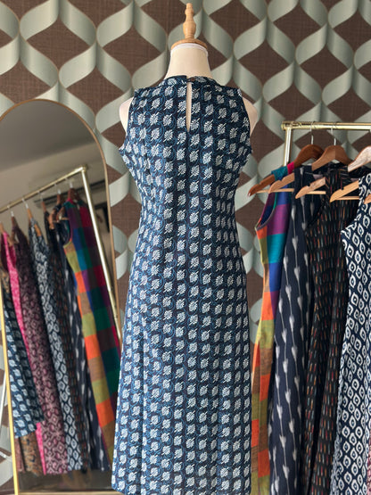 Indigo Blue Leaf Halter Cotton Kurta