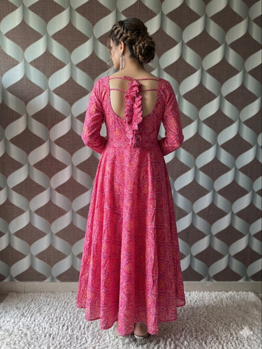 Bhandini Radiant Rose Pink Cotton Anarkali