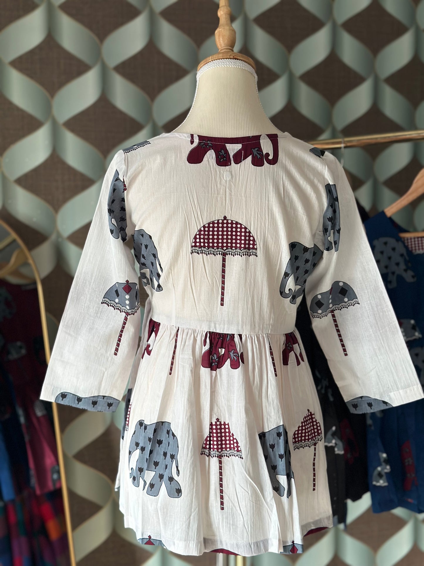 Ivory White Elephant Print Cotton Short Top