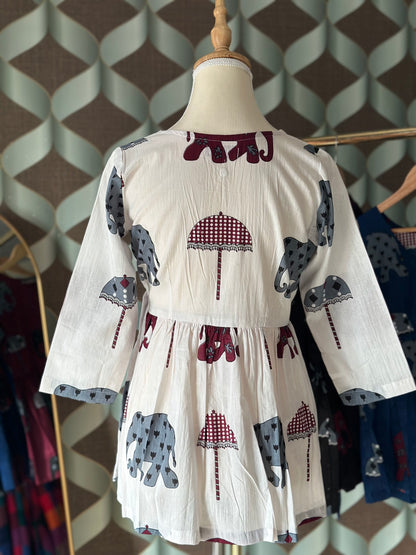Ivory White Elephant Print Cotton Short Top