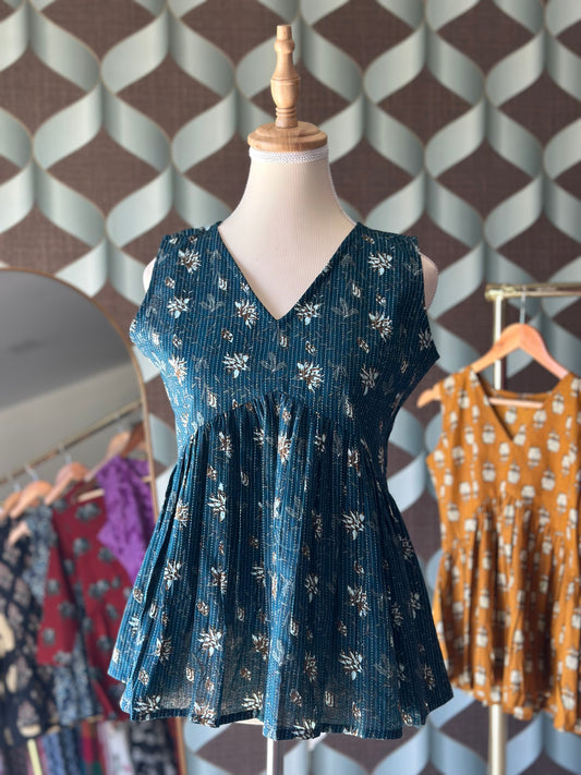 Dark Blue Floral Top