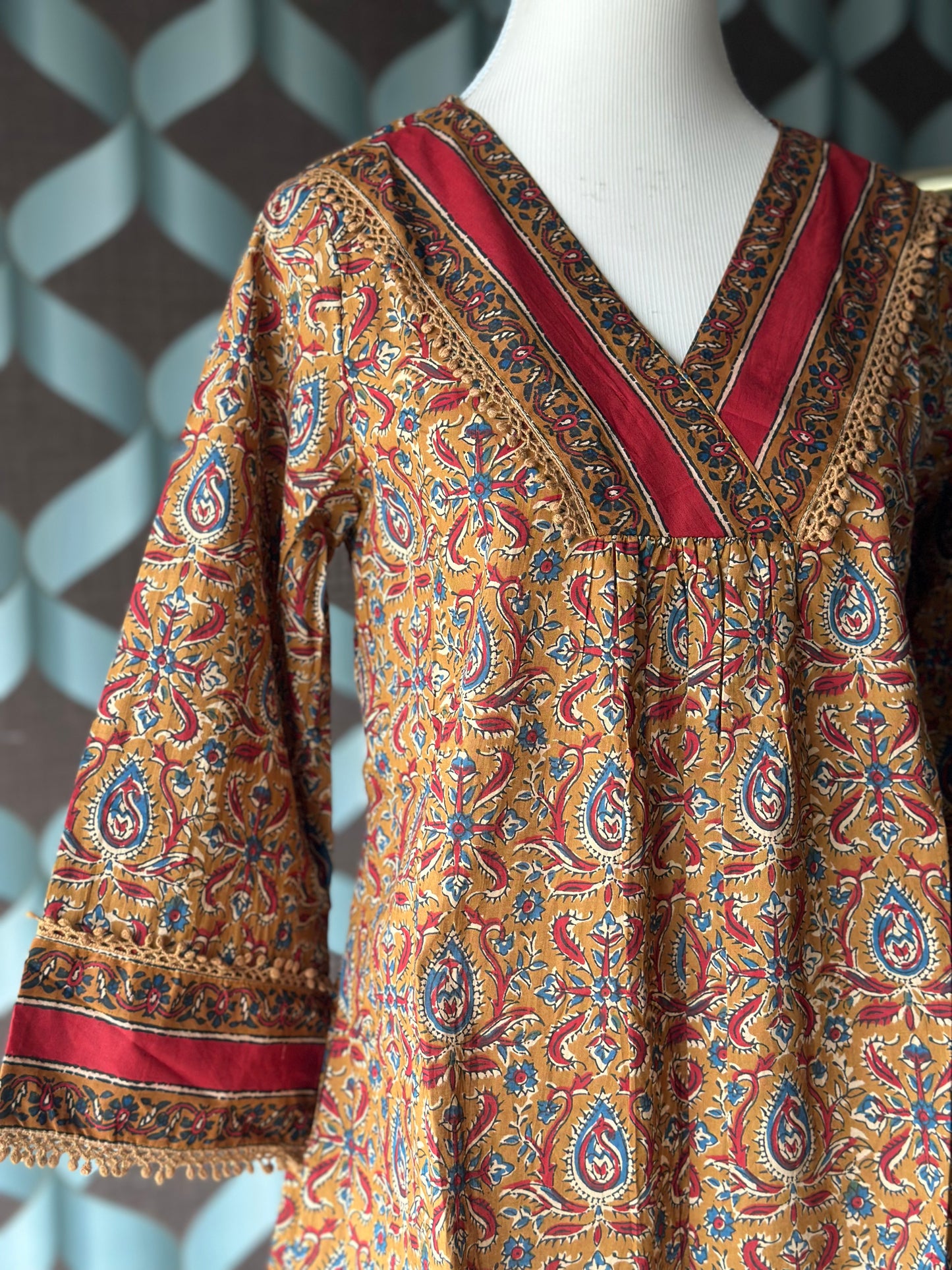 Mustard Kalamkari Cotton Short Top