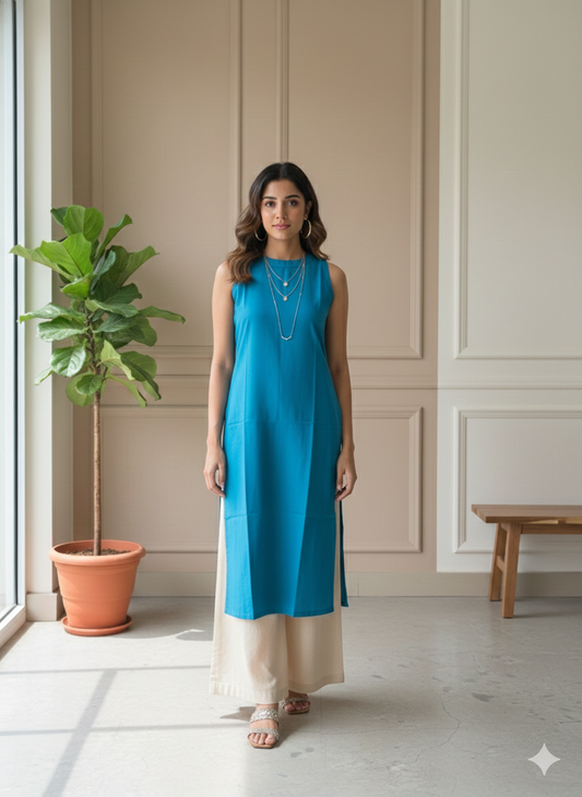 Pastel Blue Halter Cotton Kurta
