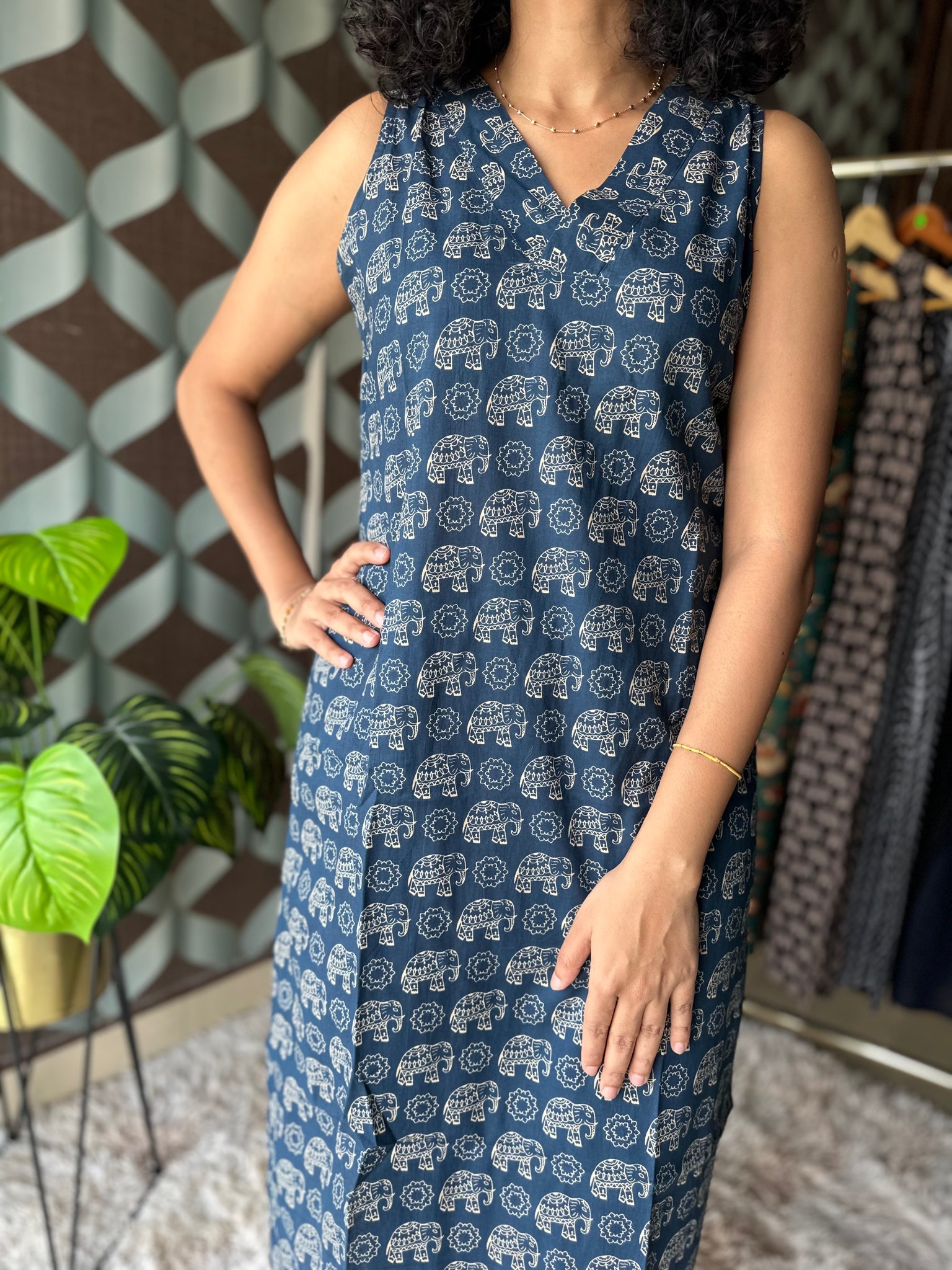 Navy Blue Elephant Cotton Set