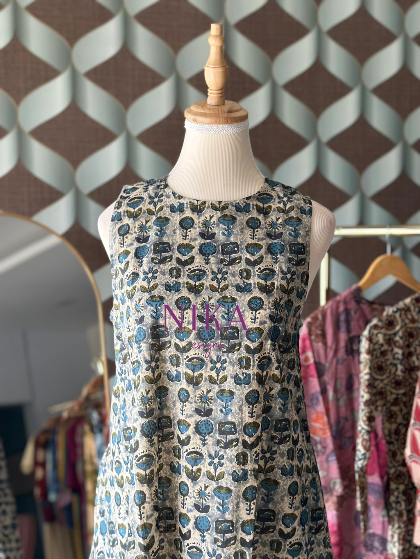 Teal Green Cotton Sleeveless Dress