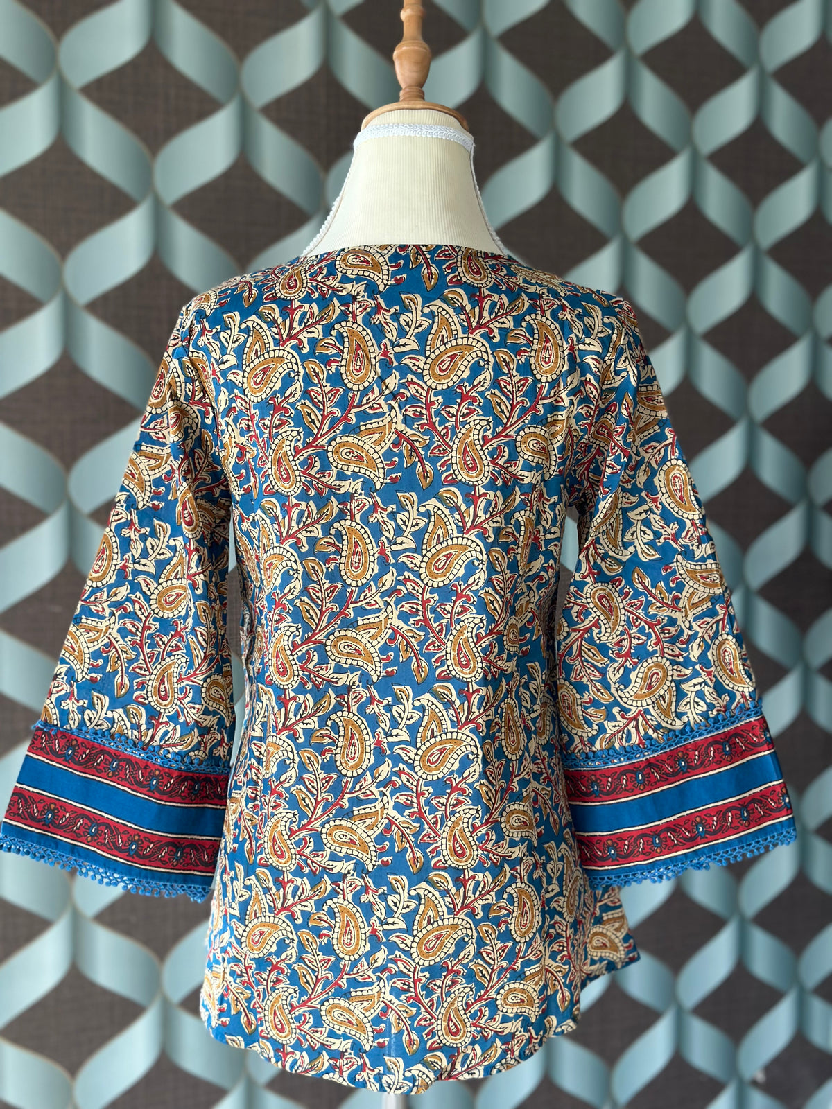 Blue Kalamkari Cotton Short Top