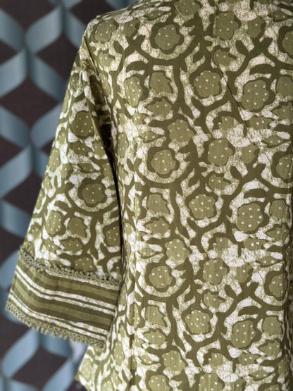 Sage Green Foral Cotton Top