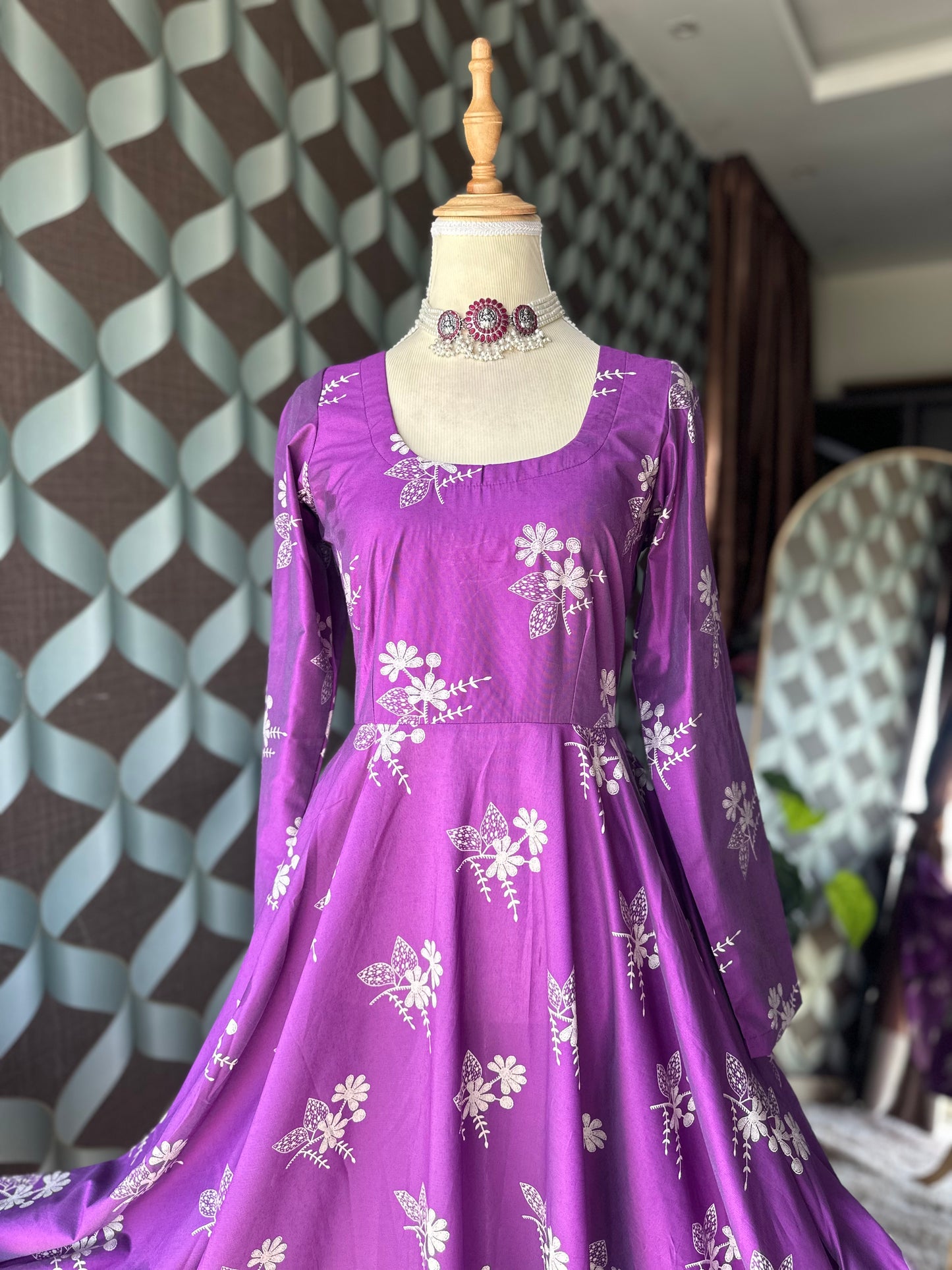 Purple & White Floral Anarkali