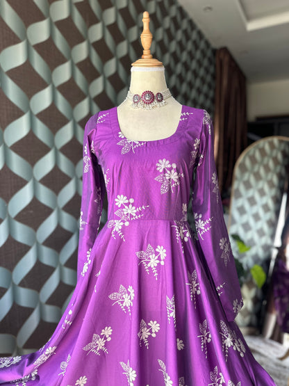 Purple & White Floral Anarkali