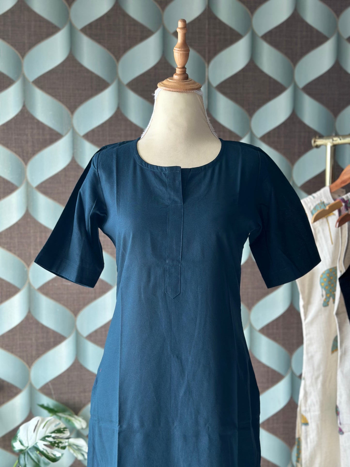 Teal Green Solid Kurta Top with Sleeve