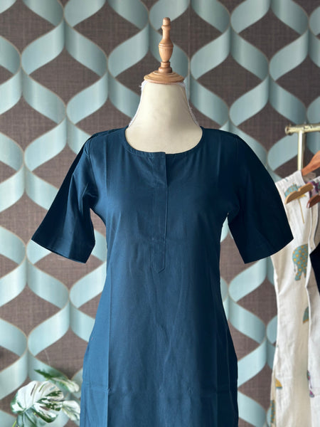 Teal Green Solid Kurta Top with Sleeve
