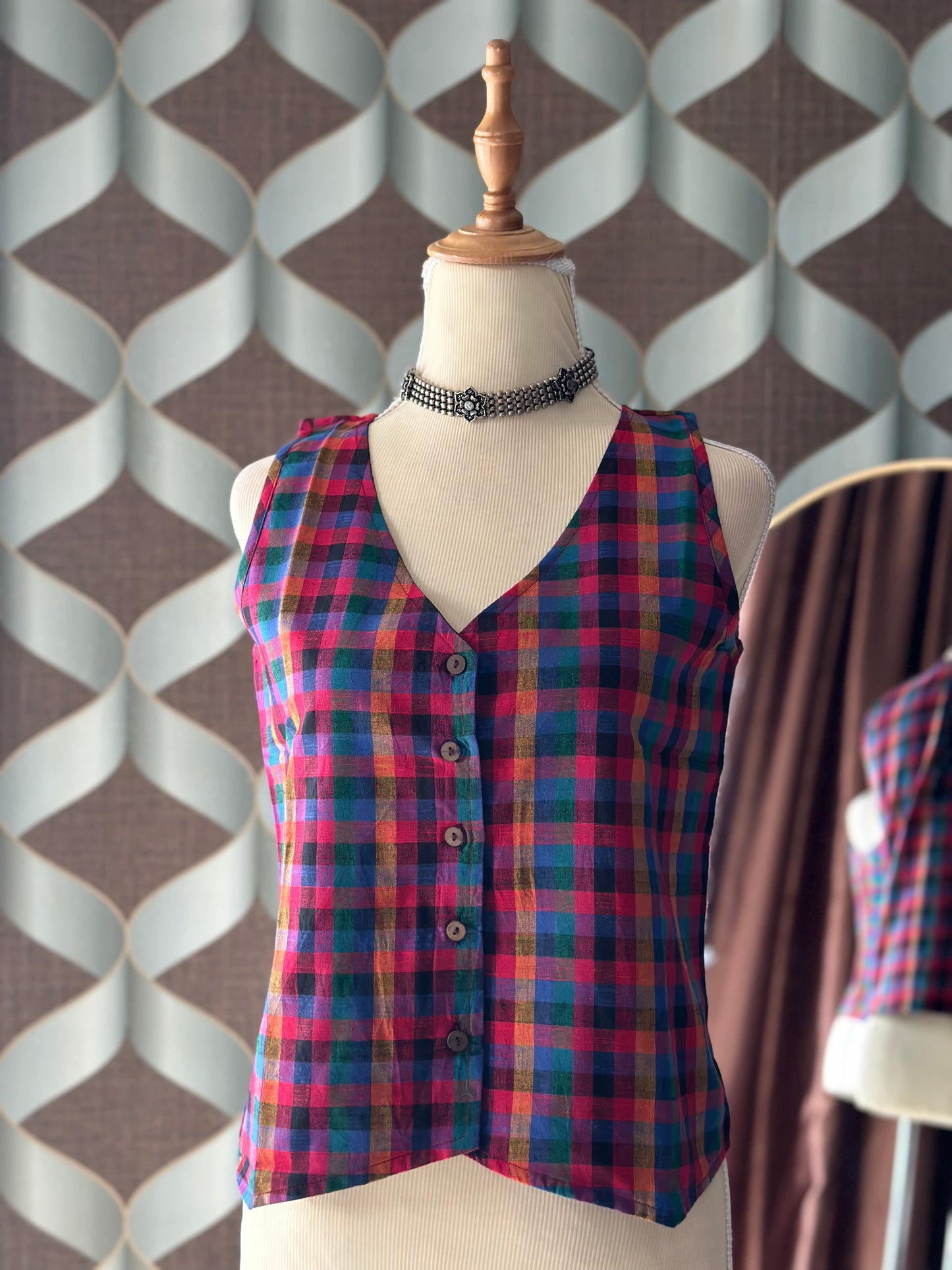 Bright Varnam Madras Check Waistcoat