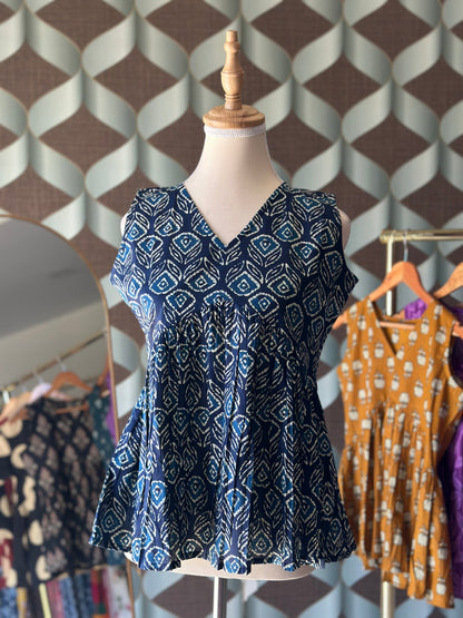 Navy Blue Blue Floral Top