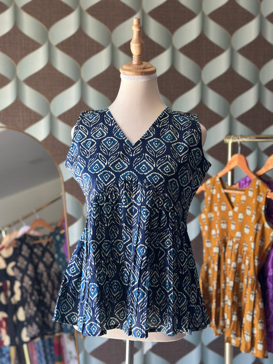 Navy Blue Blue Floral Top