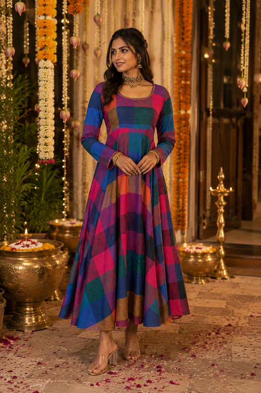 Varnam- Madras Checks Cotton Anarkali