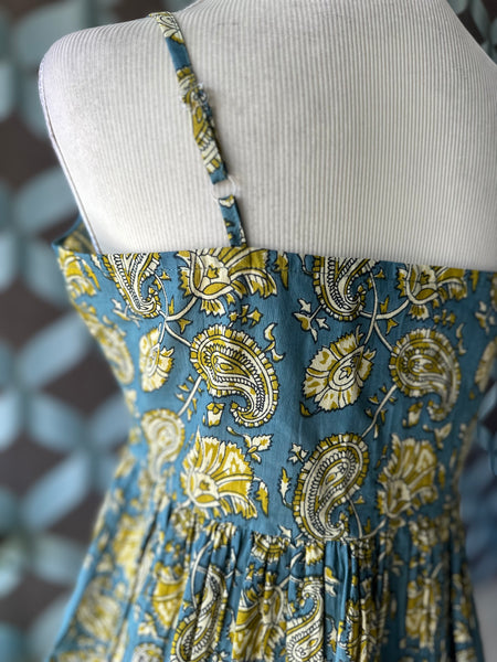 Paisley Teal Blue&Yellow Strap Top