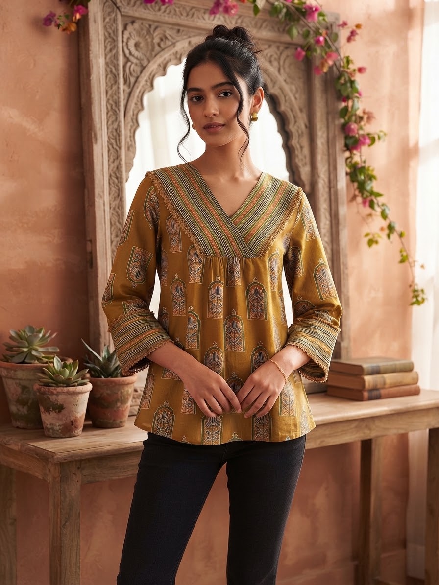 Mustard Yellow Short Cotton Short Top