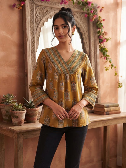 Mustard Yellow Short Cotton Short Top