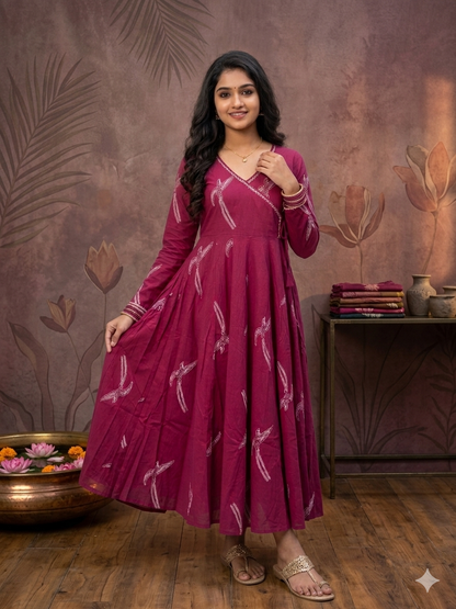 Magenta Pink Cotton Anarkali