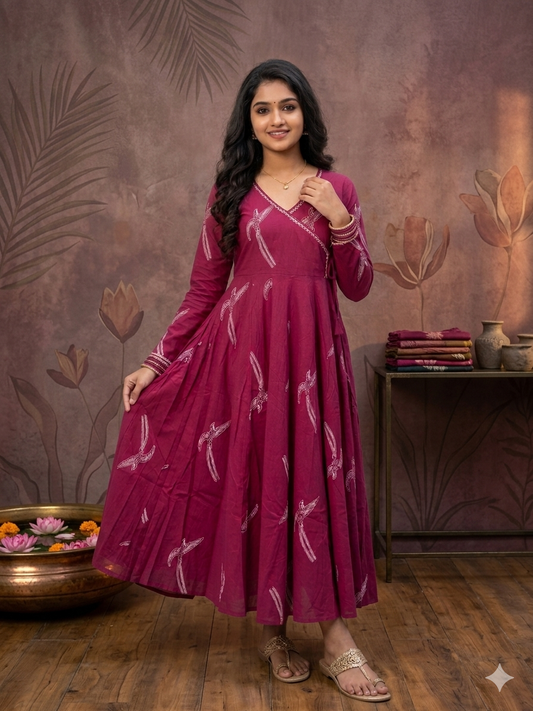 Magenta Pink Cotton Anarkali