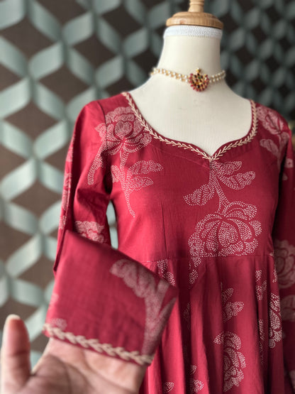 Maroon Red Rose Cotton Anarkali