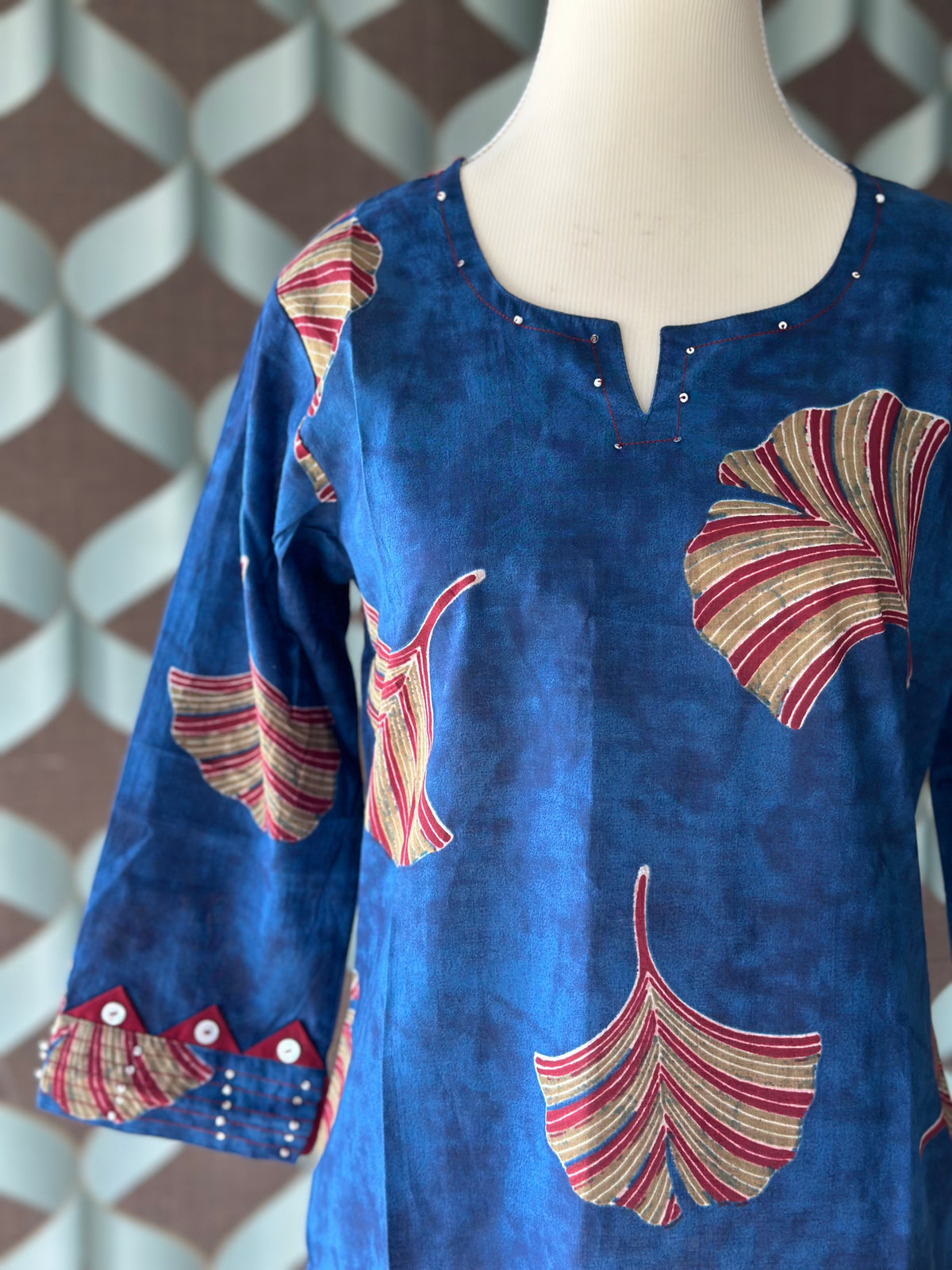 Berry Blue Printed Cotton Short Top