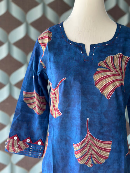 Berry Blue Printed Cotton Short Top