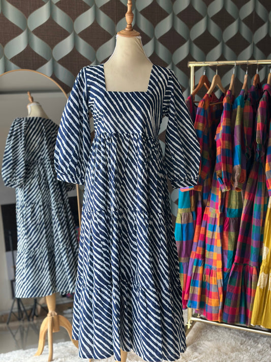 Navy Blue Lehariya Midi Dress