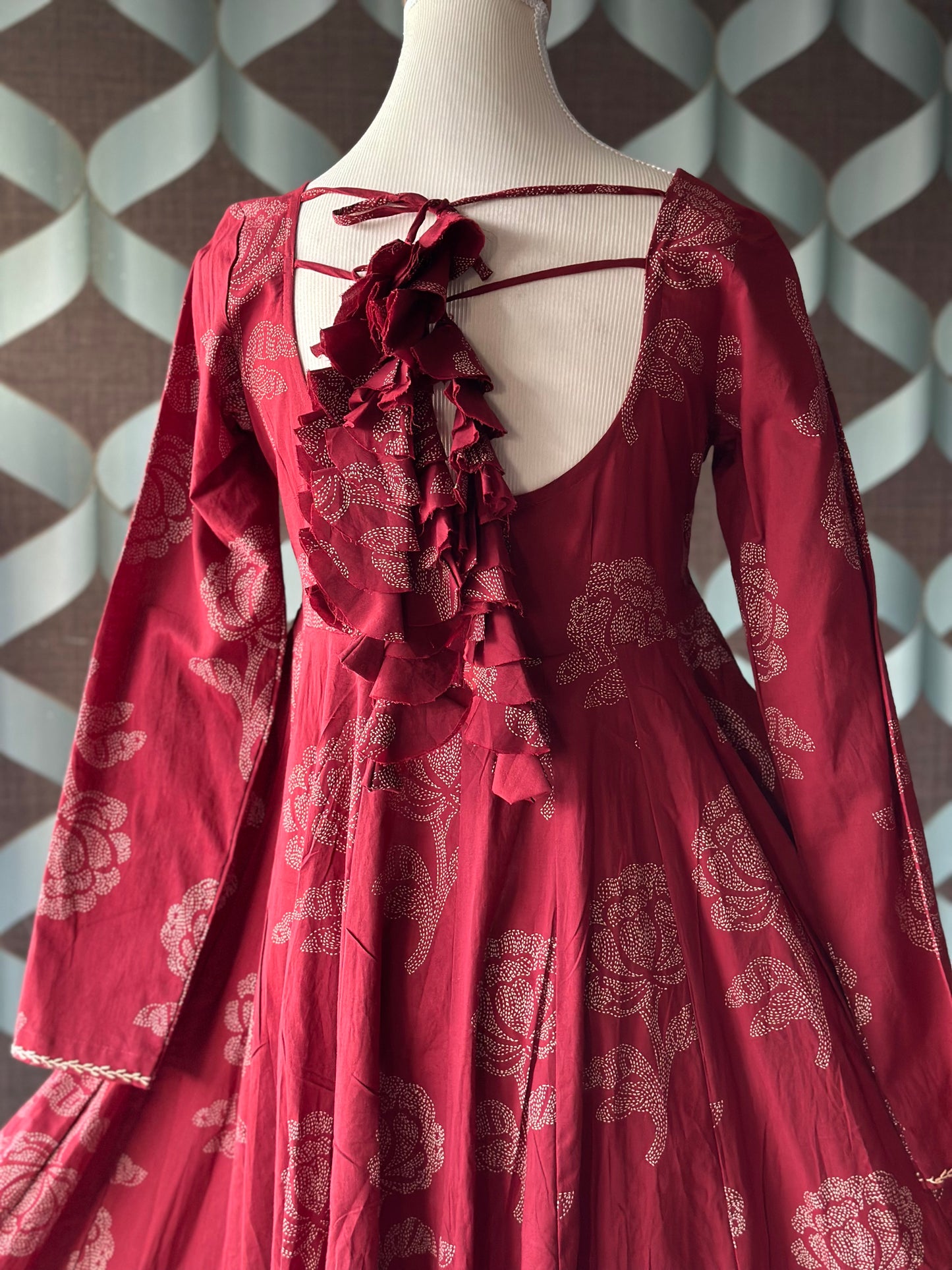 Maroon Red Rose Cotton Anarkali